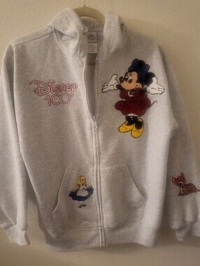 Disney Light Gray Hoodie with Bambi ,Minnie, MICKEY, and Alice In Wonderland